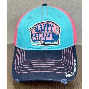 Simply Southern Happy Camper Cap‎ Men's One Size Blue Pink Cotton Baseball Hat
